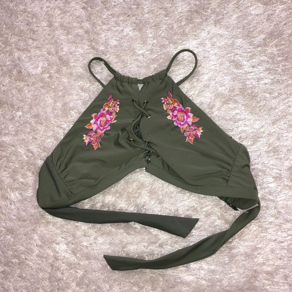 Rave Swim Top, Olive Green with Embroidery, D/DD